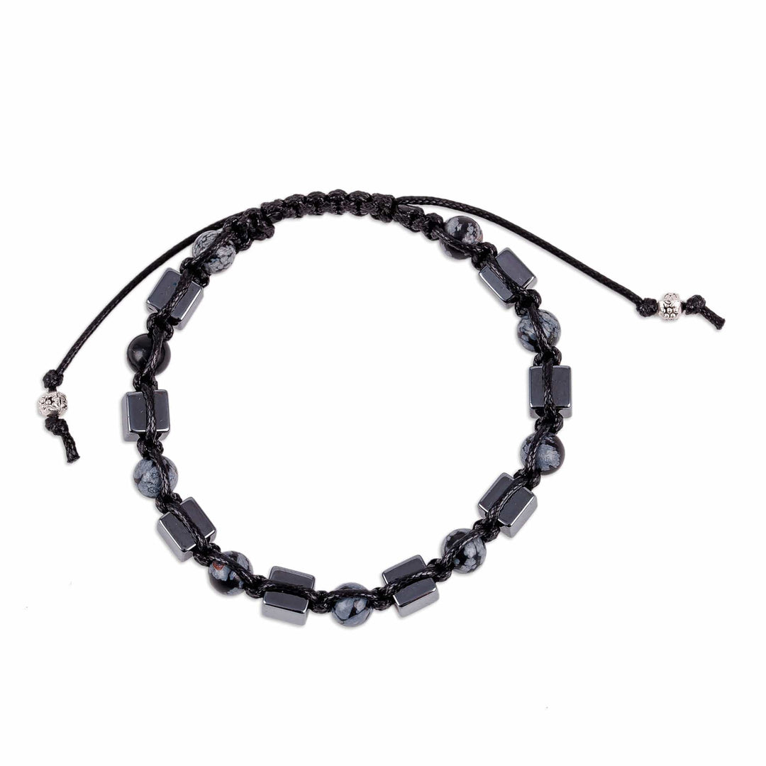 Dark and Grey Hematite and Obsidian Macrame Bracelet - Bold Clarity