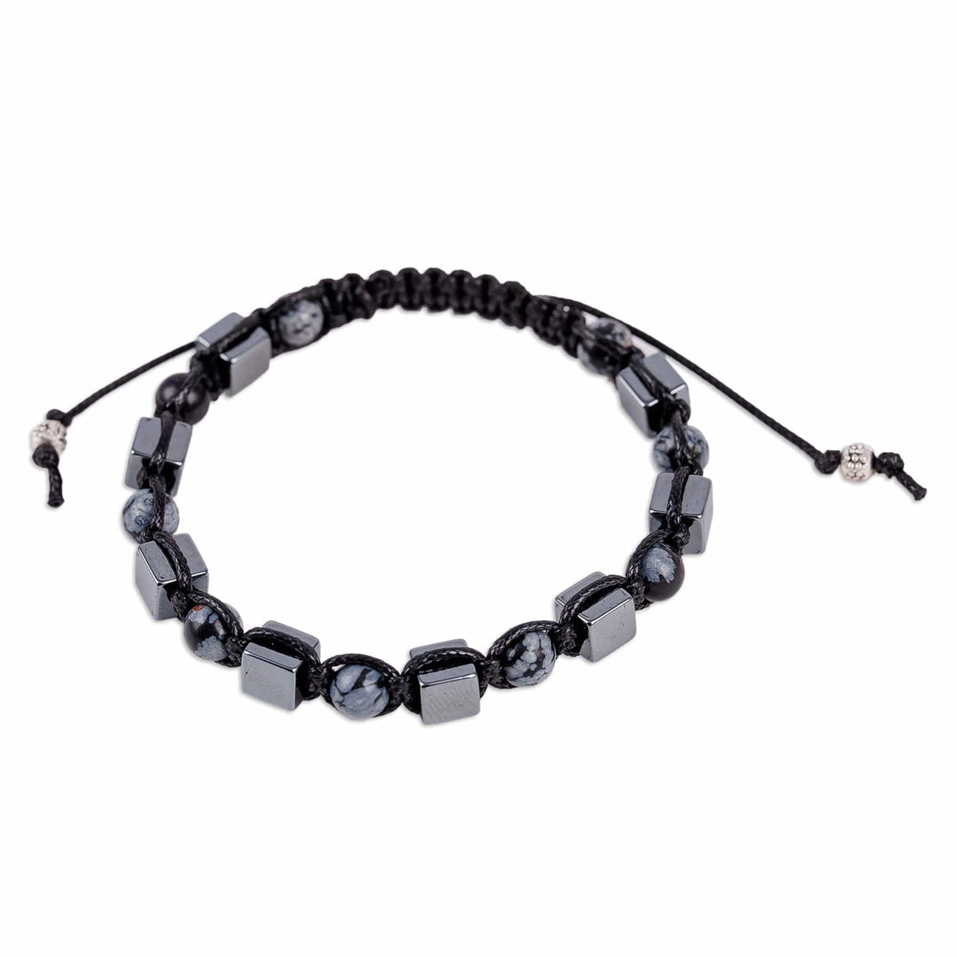 Dark and Grey Hematite and Obsidian Macrame Bracelet - Bold Clarity