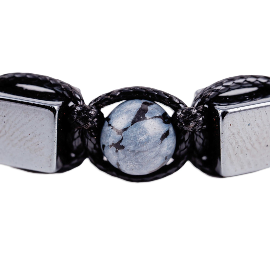 Dark and Grey Hematite and Obsidian Macrame Bracelet - Bold Clarity