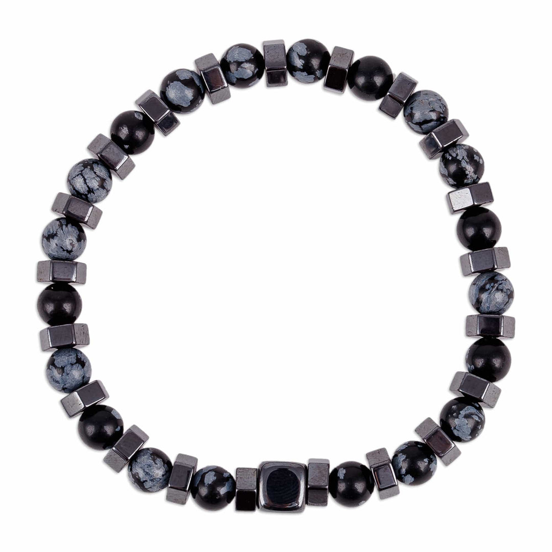 Hematite and Obsidian Beaded Stretch Bracelet in Dark Hues - Night Powers