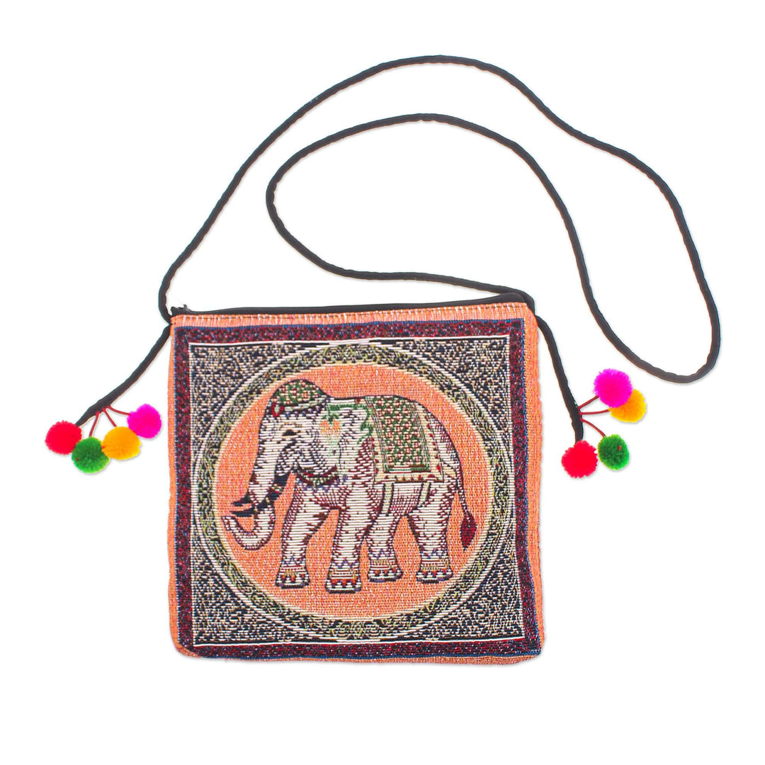 Handmade Cotton Blend Elephant-Themed Sling Bag with Pompoms - Elephant Flair