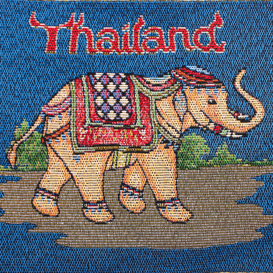 Cotton Blend Elephant-Themed Sling Bag in Blue with Pompoms - Elephant Allure