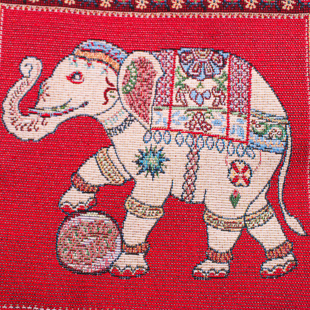 Cotton Blend Elephant-Themed Sling Bag in Red with Pompoms - Elephant Beauty