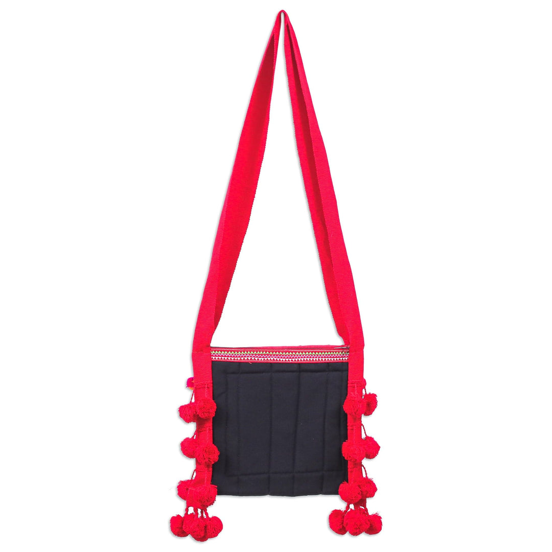 Traditional Floral Patterned Red Beaded Cotton Sling - Red Customs