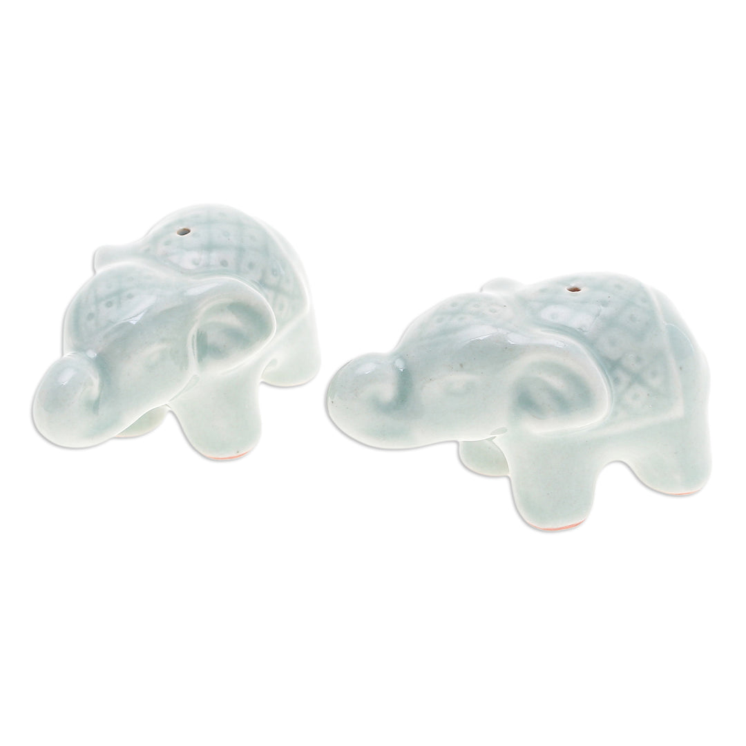 Set of 2 Green Elephant Celadon Ceramic Incense Holders - Giant's Green Aura
