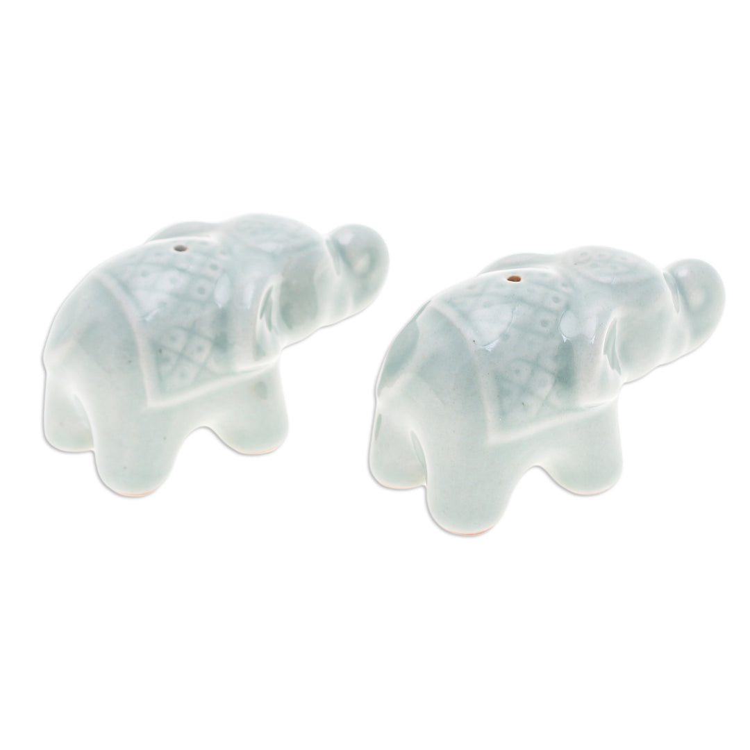 Set of 2 Green Elephant Celadon Ceramic Incense Holders - Giant's Green Aura