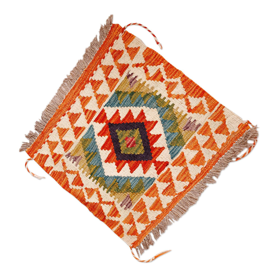 Hand-Knotted Wool Area Rug with Geometric Motifs (1.5x1.5) - Contemporary Geometry