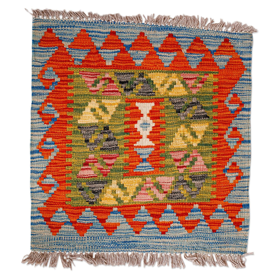 1.5x2 Fringed Wool Area Rug Hand-Knotted in Uzbekistan - Alluring Colors