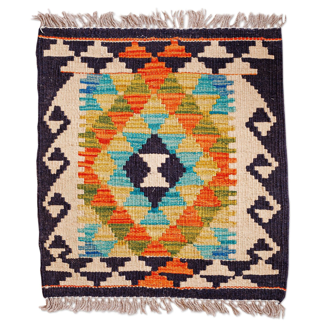 Uzbek Hand-Knotted Geometric Fringed Wool Area Rug (1.5x2) - Uzbek Geometry