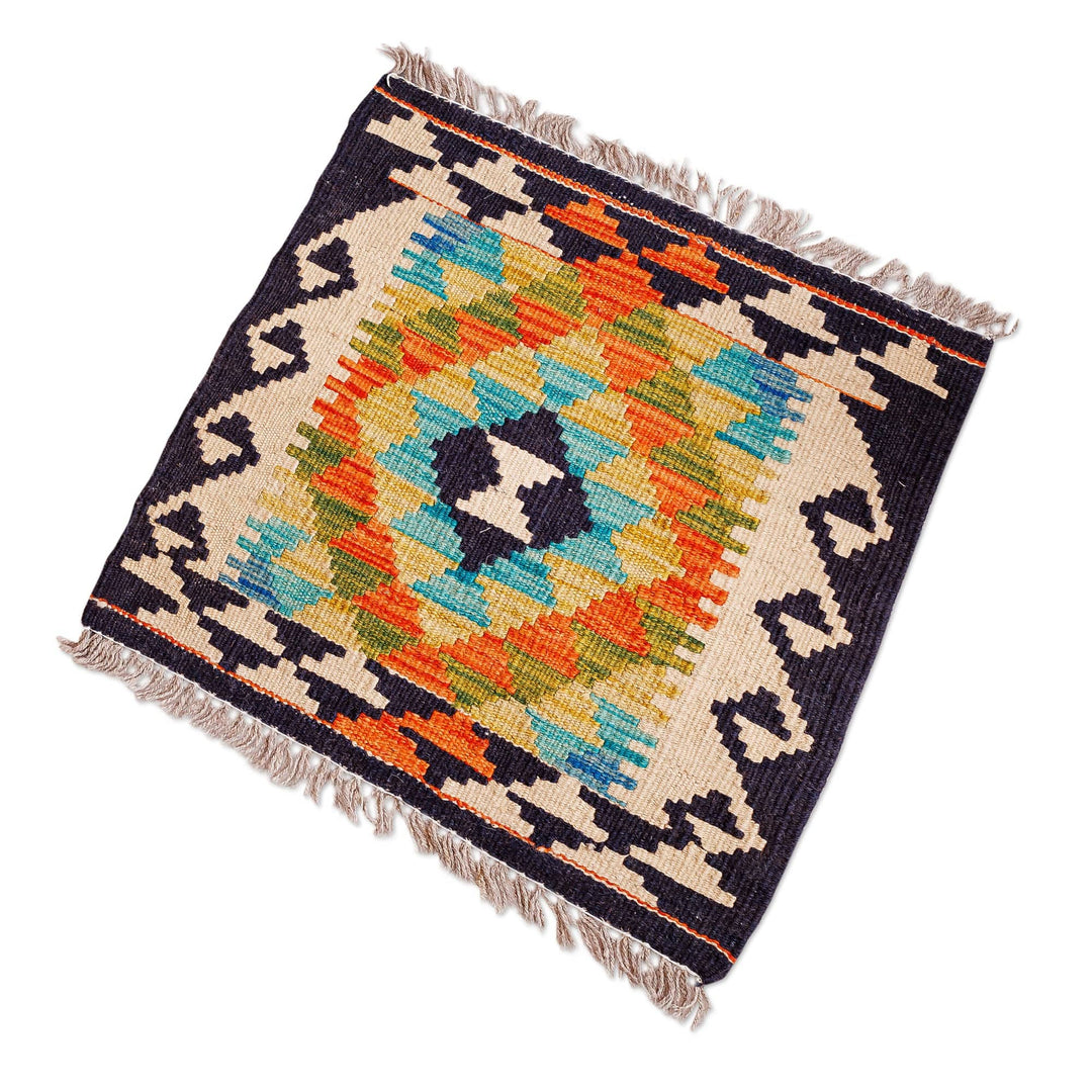 Uzbek Hand-Knotted Geometric Fringed Wool Area Rug (1.5x2) - Uzbek Geometry