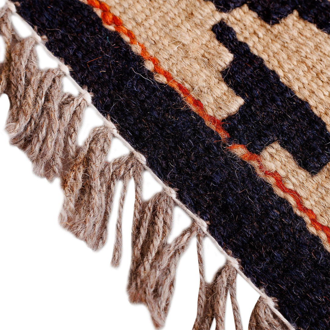 Uzbek Hand-Knotted Geometric Fringed Wool Area Rug (1.5x2) - Uzbek Geometry