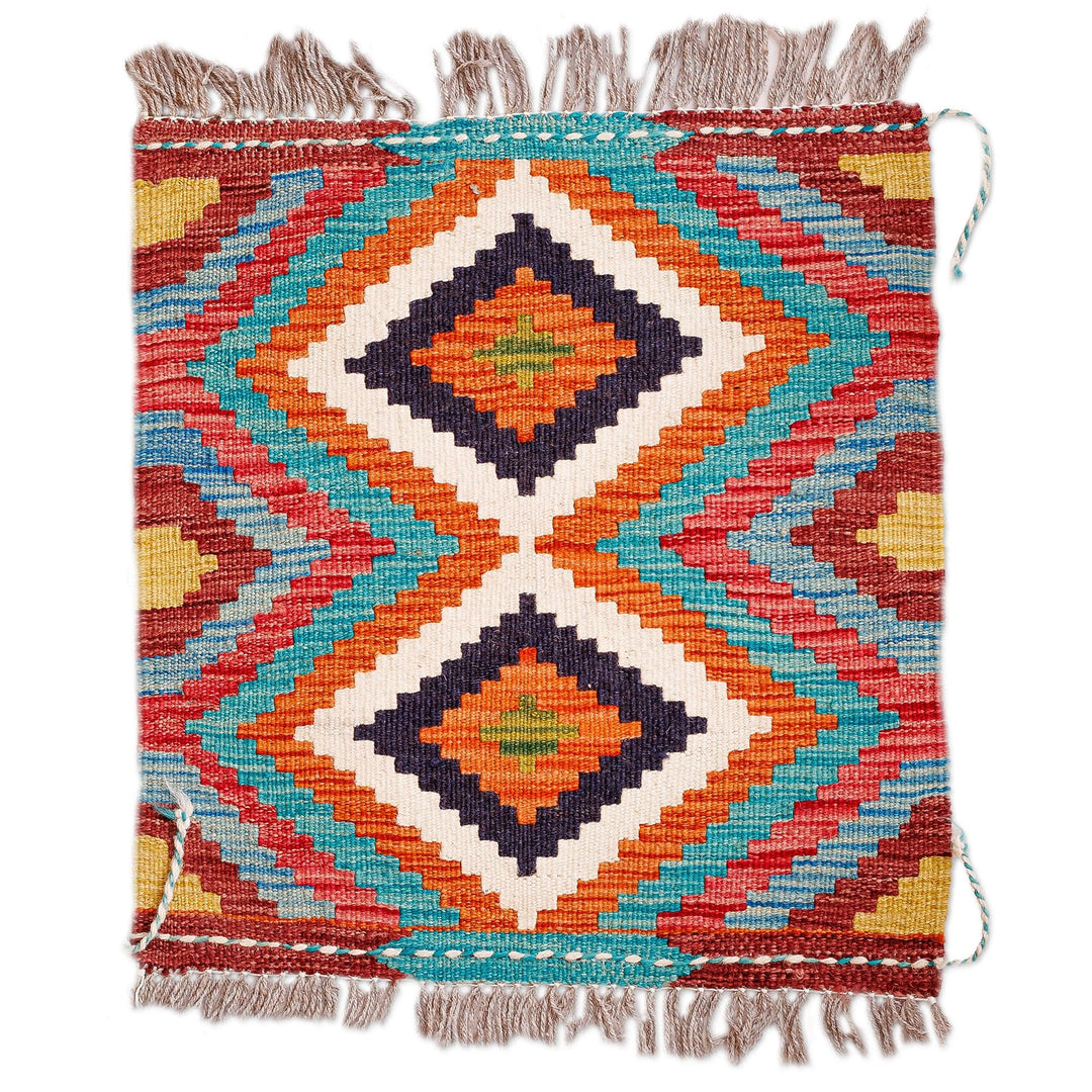 Hand-Knotted Wool Area Rug with Rhombus Motifs (1.5x1.5) - Stylish Geometry