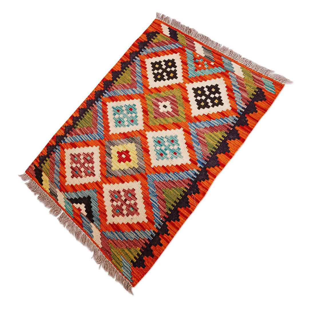 Uzbek Hand-Knotted Rhombus-Themed Wool Area Rug (2x3) - Colorful Rhombuses