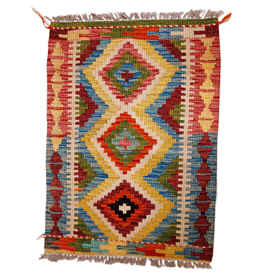 Hand-Knotted Wool Area Rug with Rhombus Patterns (2x2.5) - Delightful Rhombuses