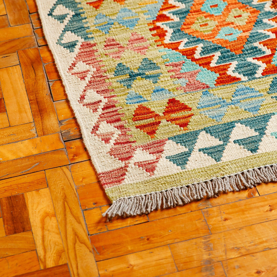 3x5 Rhombus-Themed Wool Area Rug Hand-Knotted in Uzbekistan - Stylish Patterns