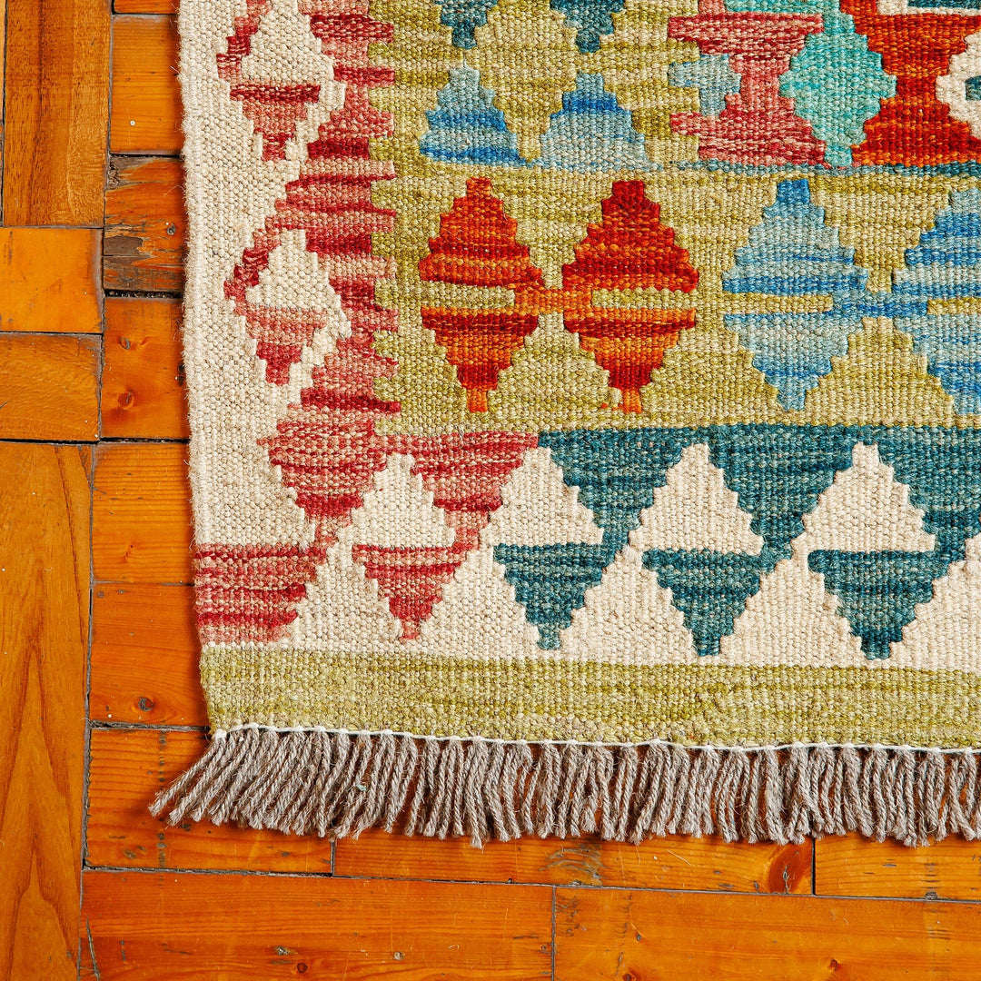 3x5 Rhombus-Themed Wool Area Rug Hand-Knotted in Uzbekistan - Stylish Patterns