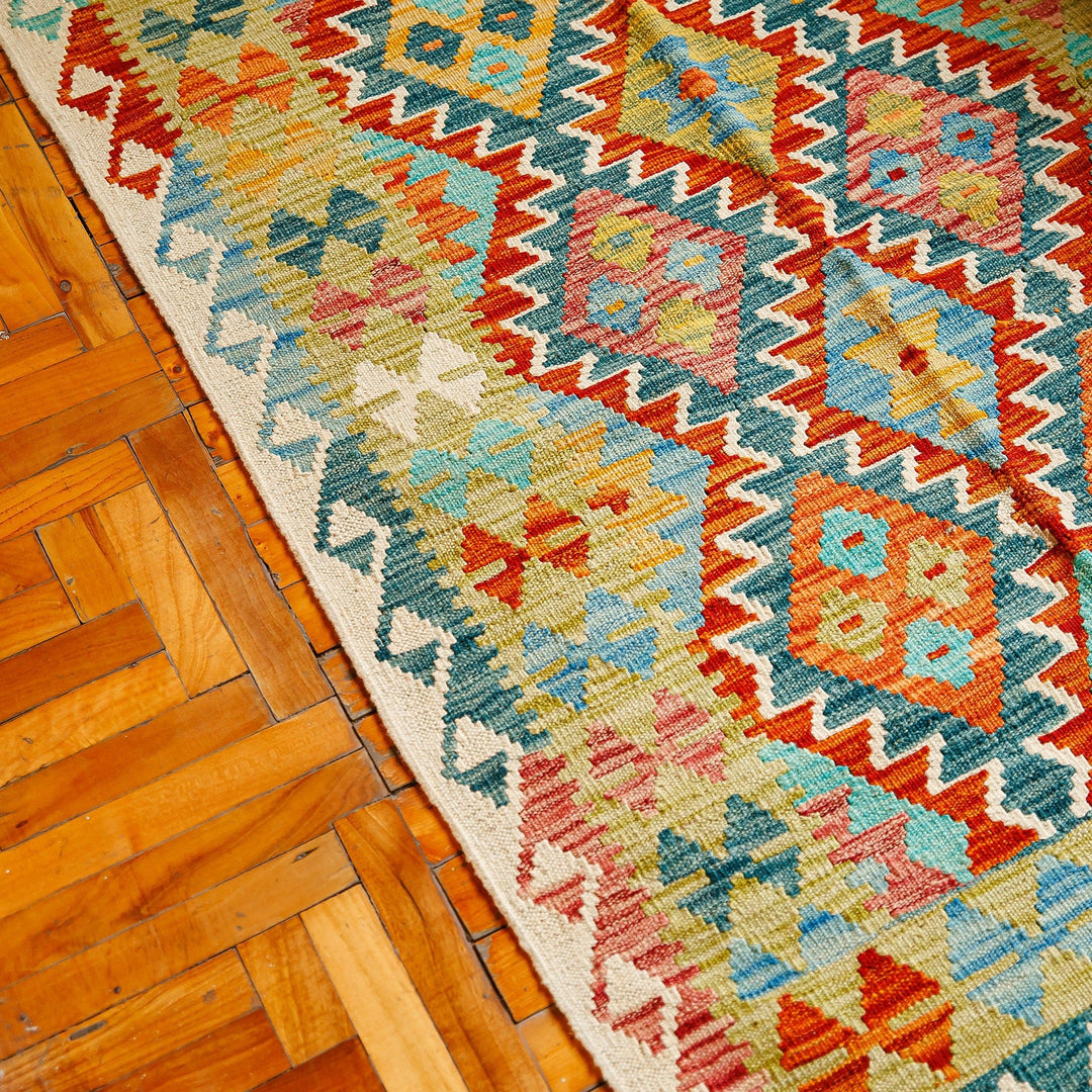 3x5 Rhombus-Themed Wool Area Rug Hand-Knotted in Uzbekistan - Stylish Patterns