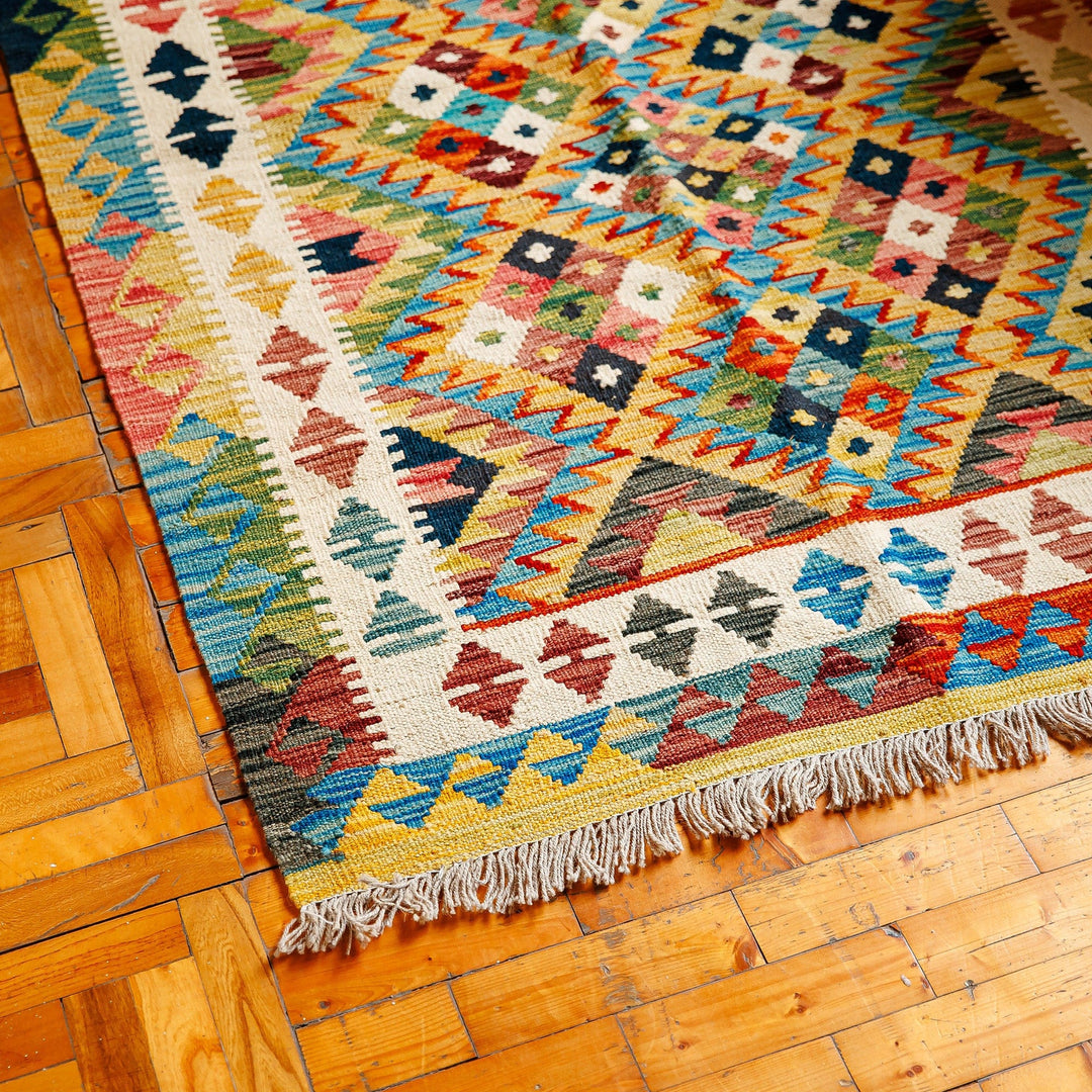 Uzbek Hand-Knotted Geometric-Themed Wool Area Rug (3x5) - Inspirational Geometry