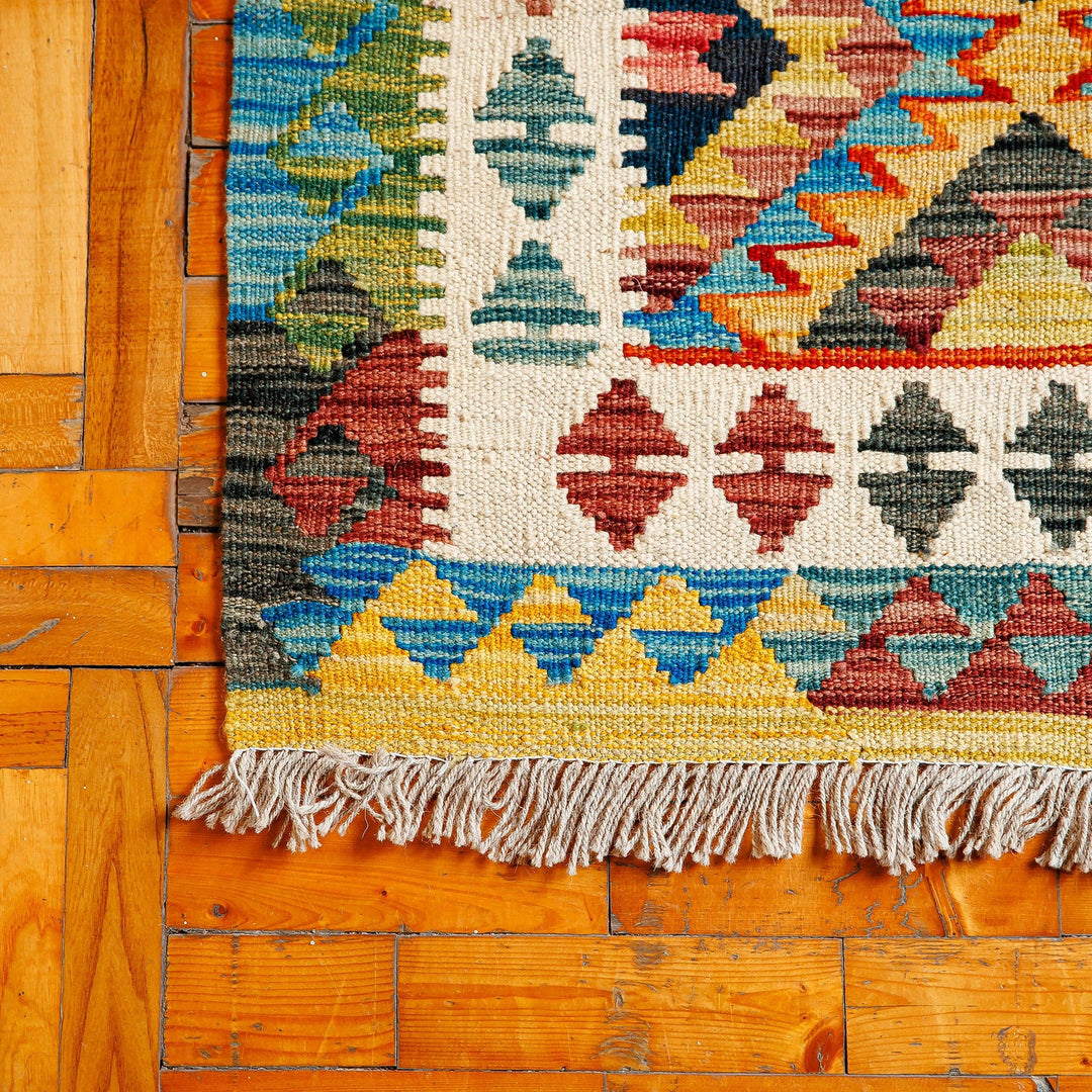 Uzbek Hand-Knotted Geometric-Themed Wool Area Rug (3x5) - Inspirational Geometry