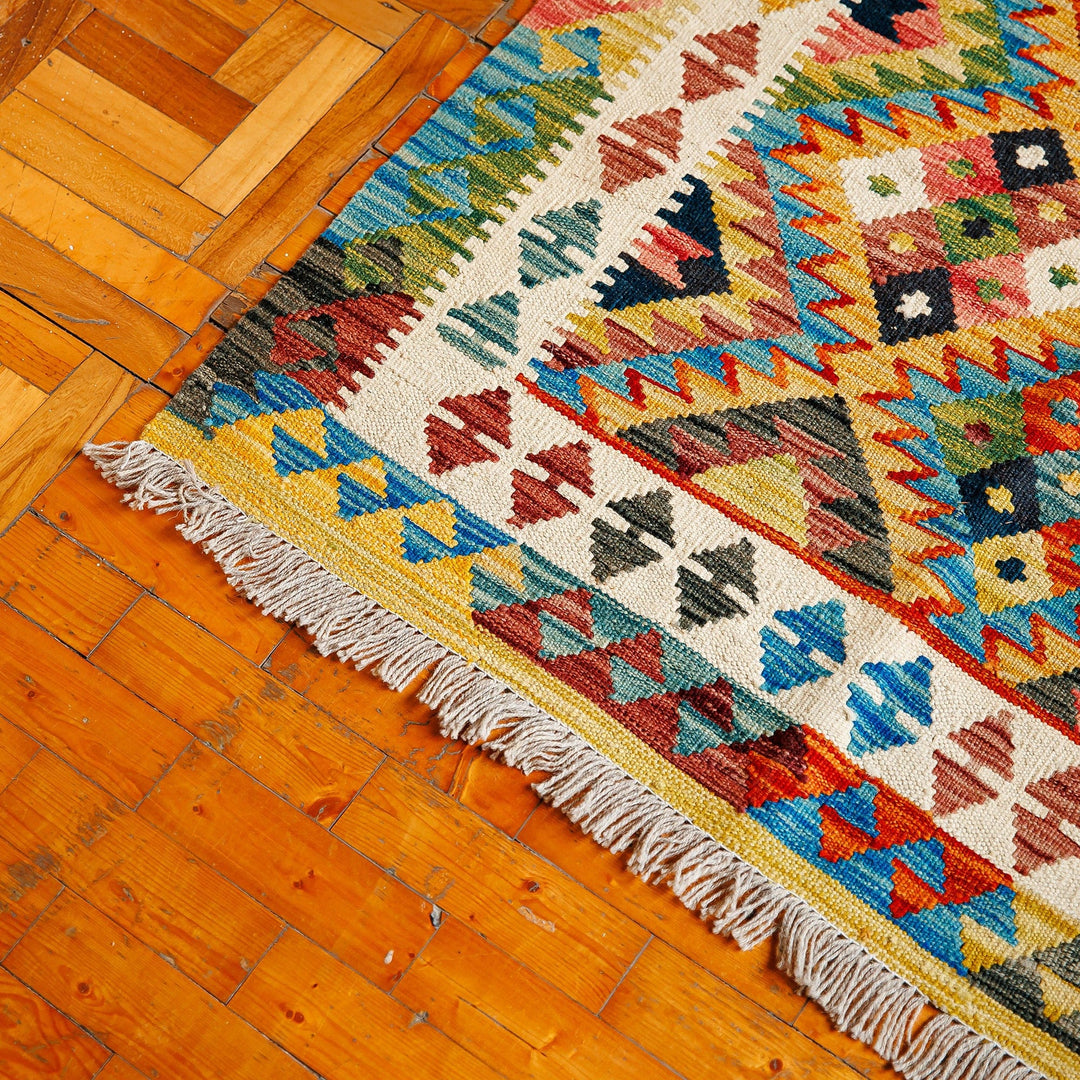 Uzbek Hand-Knotted Geometric-Themed Wool Area Rug (3x5) - Inspirational Geometry