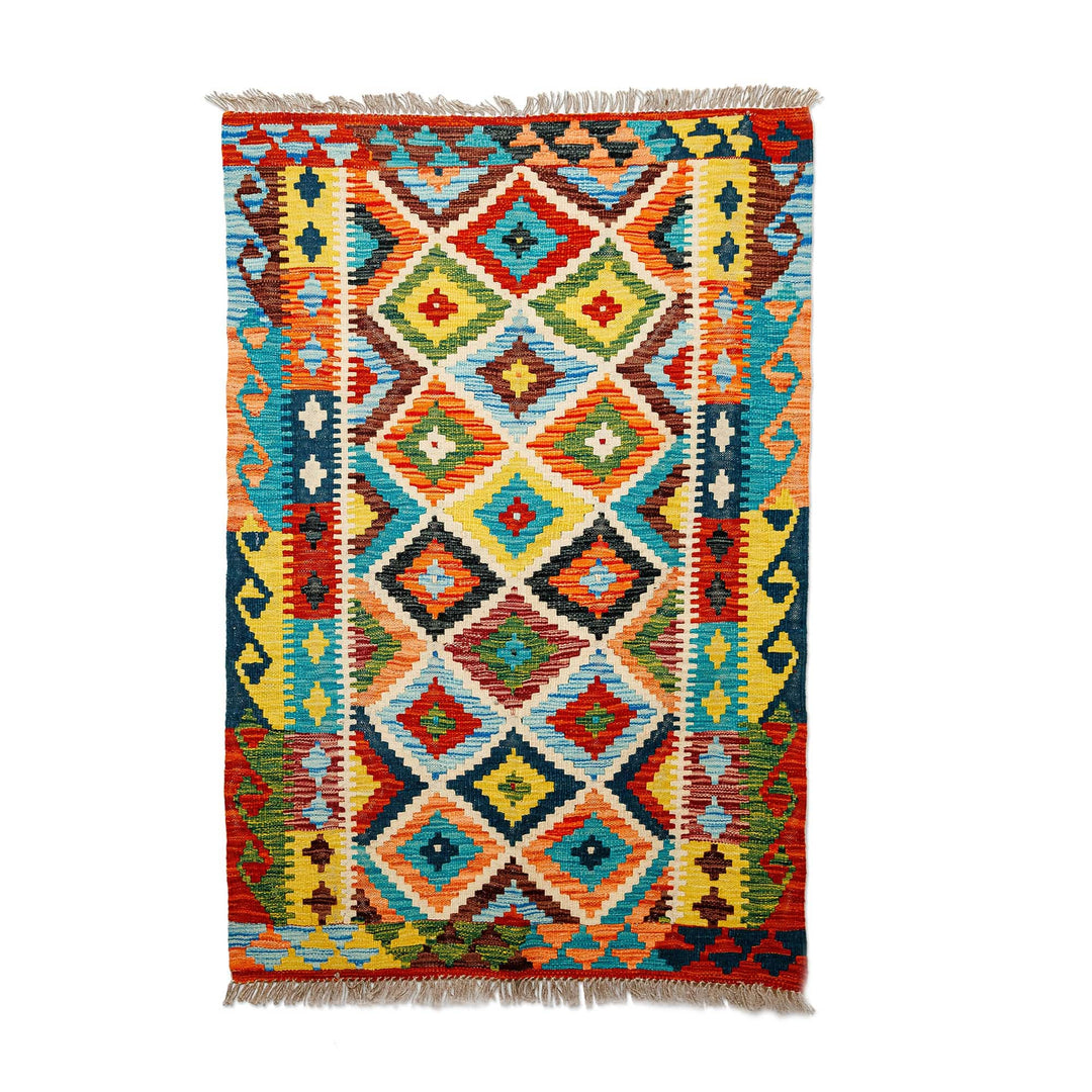 Hand-Knotted Wool Area Rug with Rhombus Motifs (3x5) - Sublime Geometry