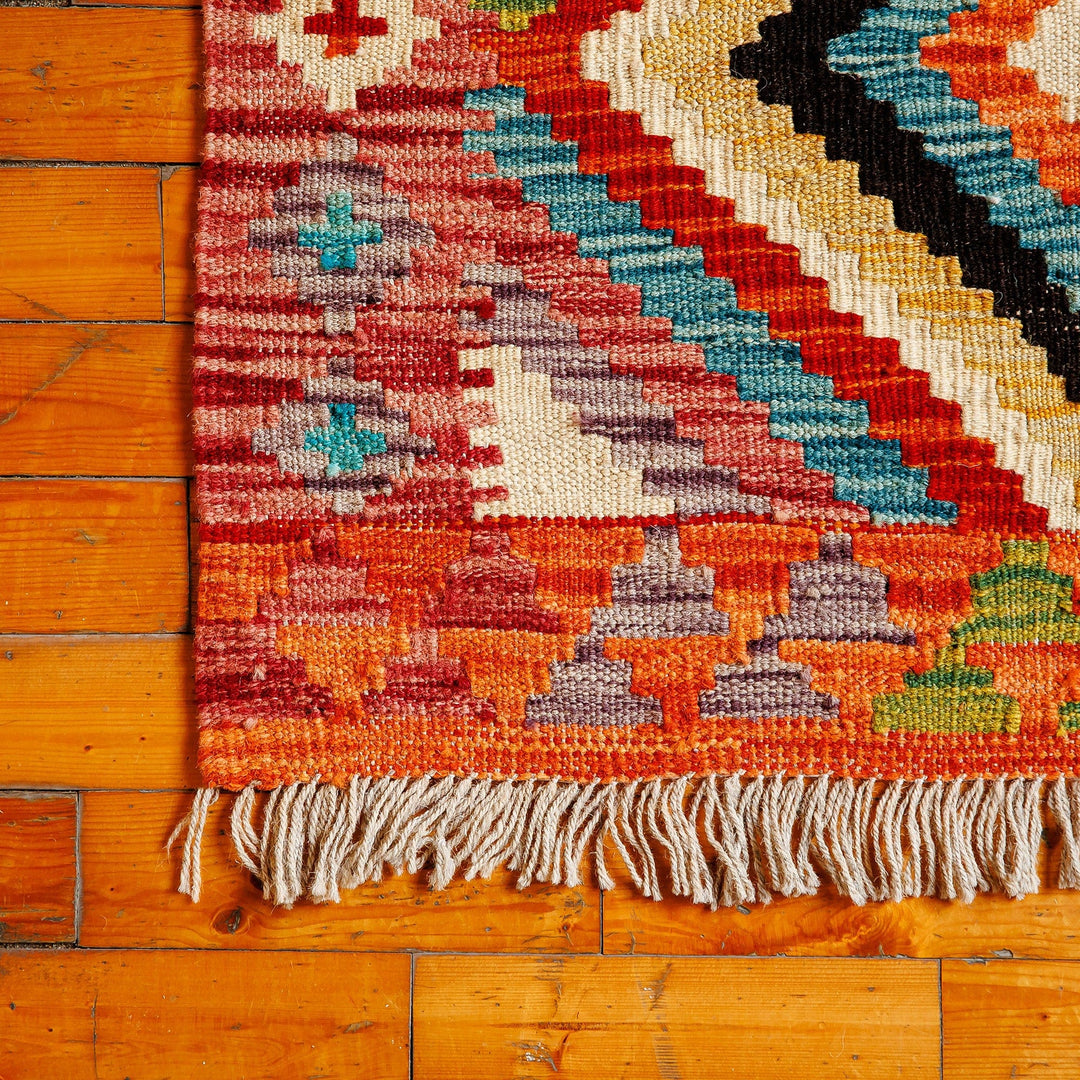 Hand-Knotted Wool Area Rug with Geometric Motifs (3x5) - Rhombus Spectacle