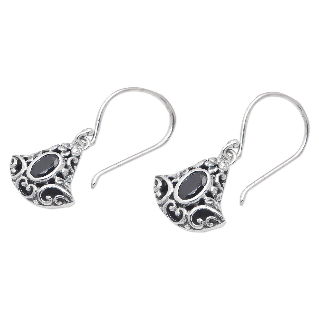 Traditional Faceted Onyx Dangle Earrings Made in Bali - Mystery Lanterns