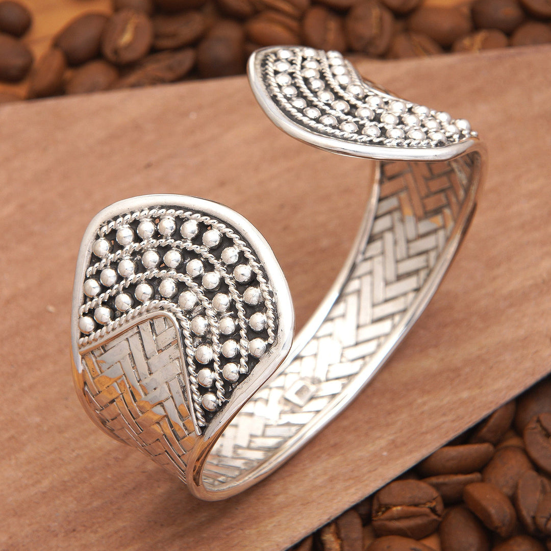 Classic Sterling Silver Cuff Bracelet in a Polished Finish - Woven Luxury