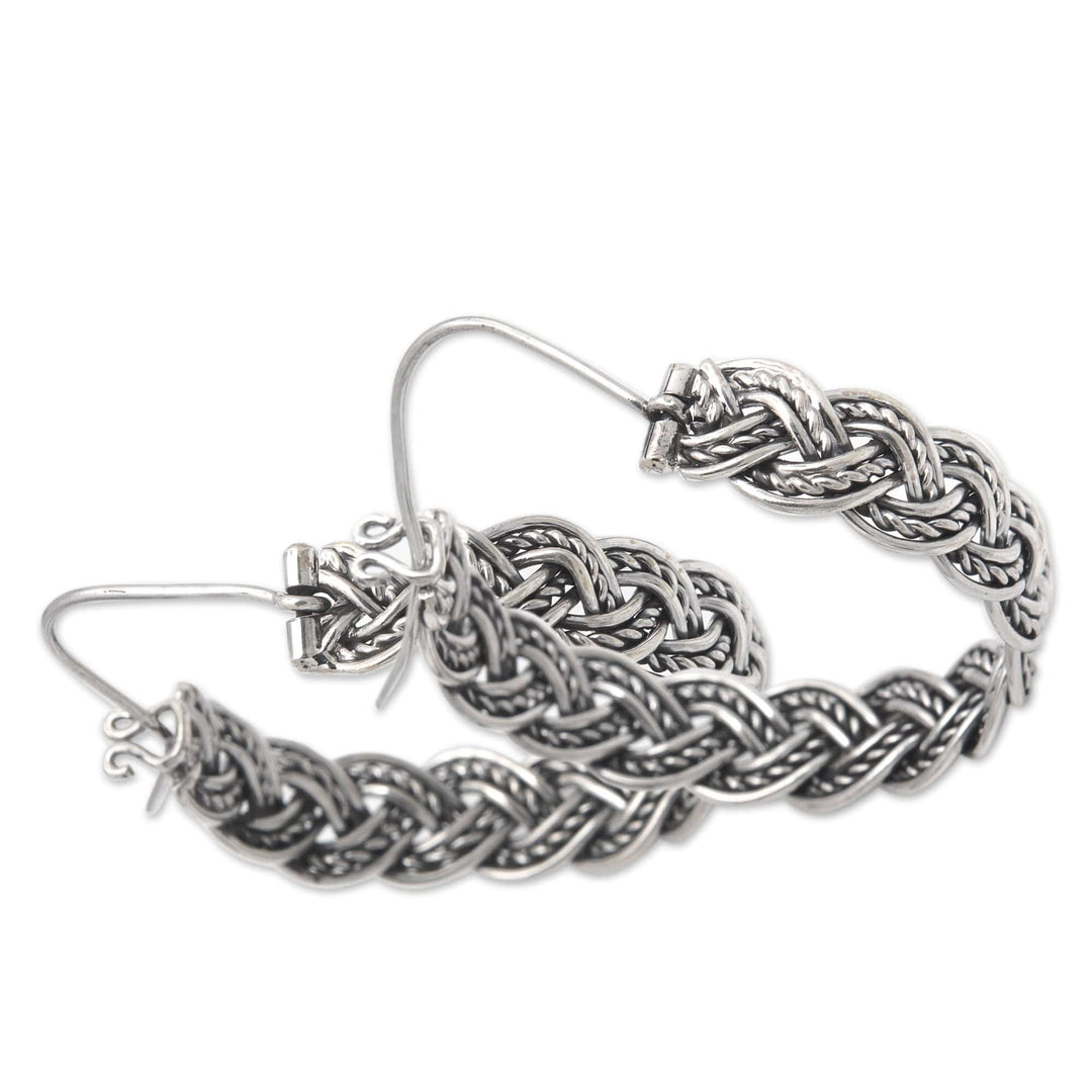 Balinese Sterling Silver Hoop Earrings with Braided Style - Braided Flair
