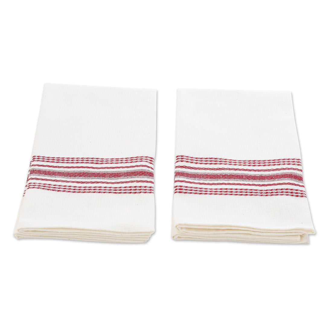 Striped 100% Cotton Napkins in Crimson and White Hues (Pair) - Seasonal Stripes