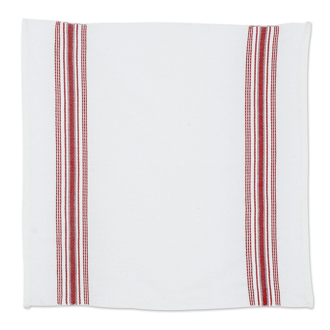 Striped 100% Cotton Napkins in Crimson and White Hues (Pair) - Seasonal Stripes