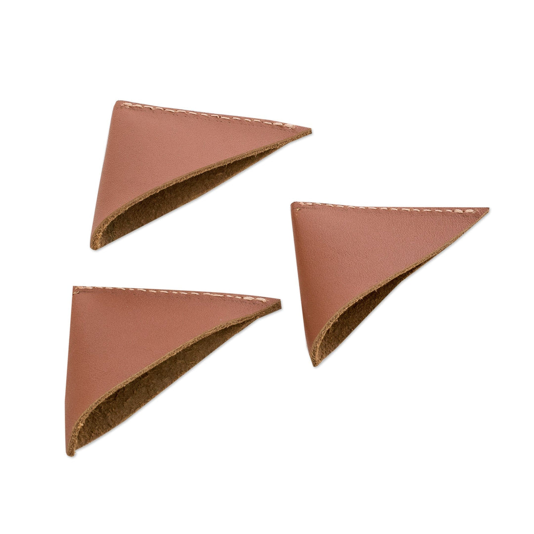 Set of Three Handcrafted Brown Leather Bookmarks - Words & Memories
