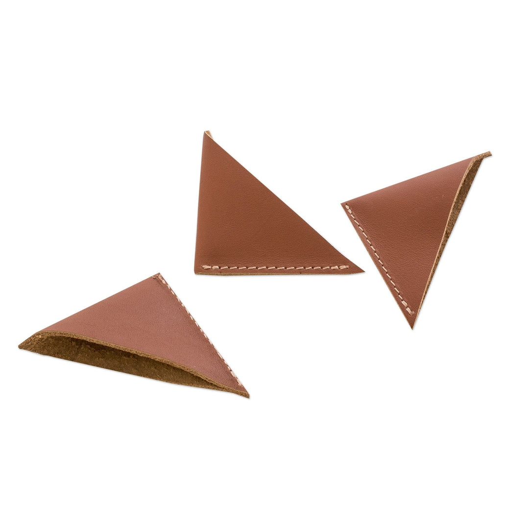 Set of Three Handcrafted Brown Leather Bookmarks - Words & Memories
