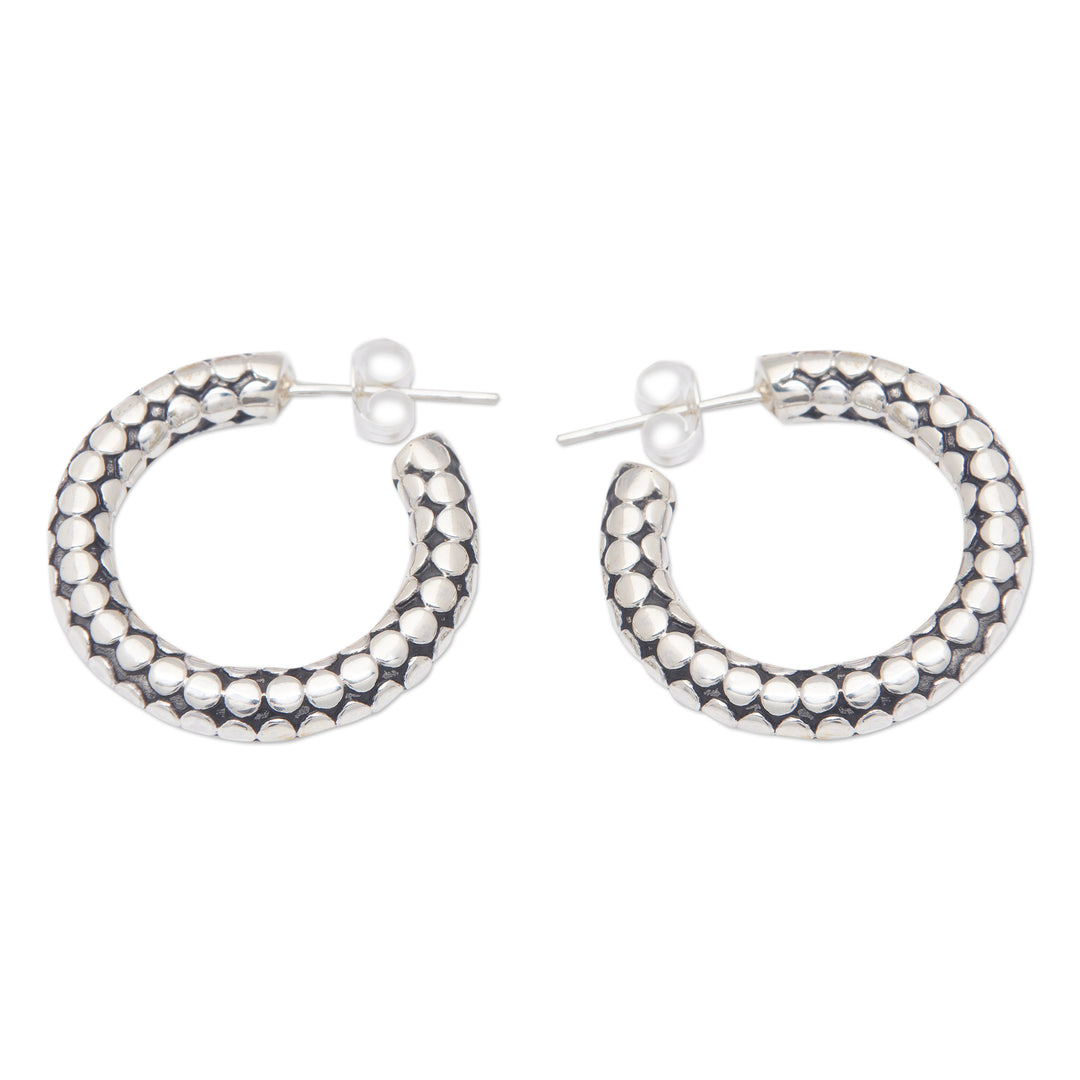 Polka Dot-Patterned Sterling Silver Half-Hoop Earrings - Polka Dot Trends