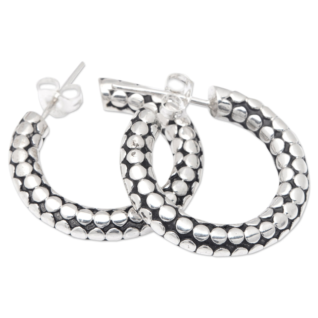 Polka Dot-Patterned Sterling Silver Half-Hoop Earrings - Polka Dot Trends