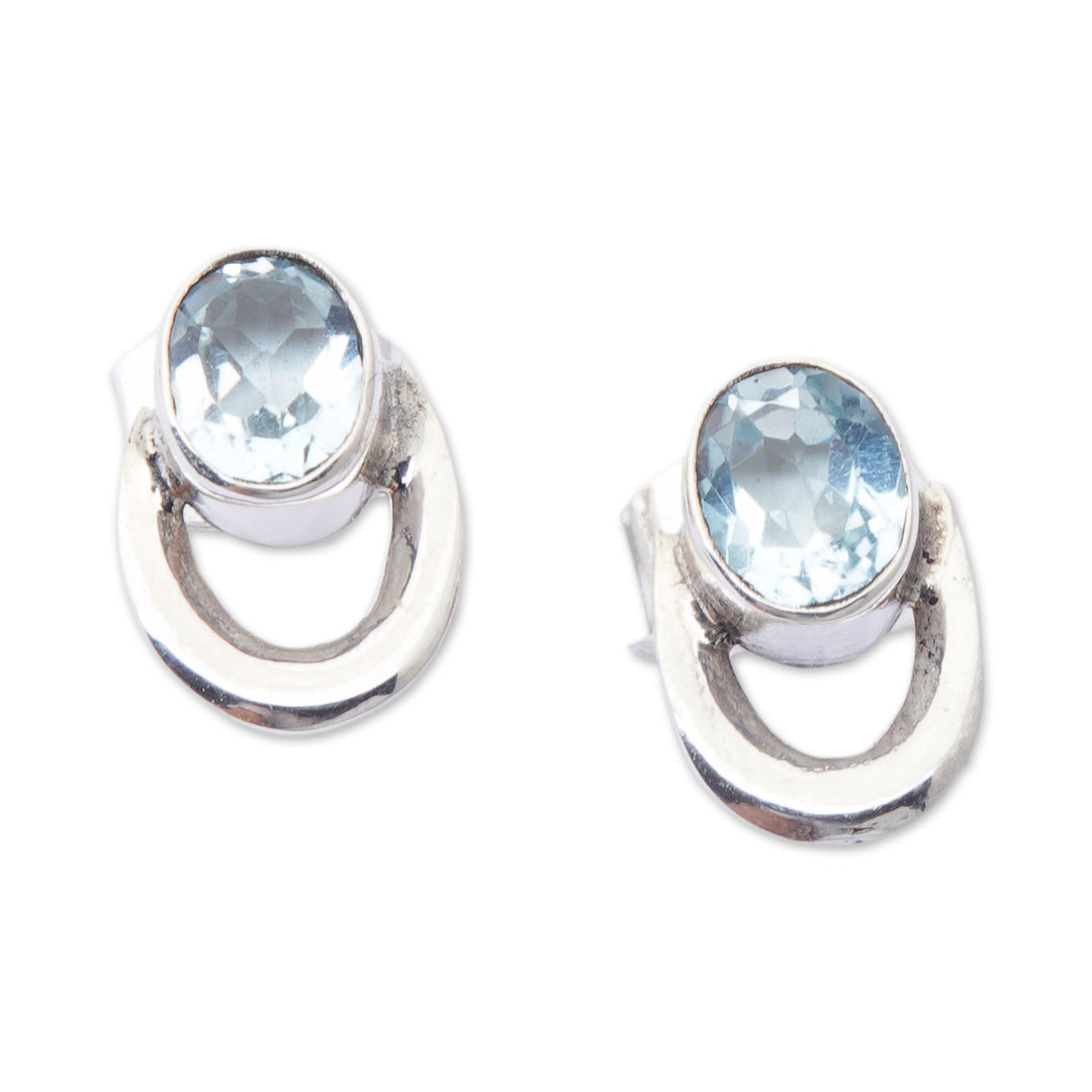 Modern Sterling Silver and Faceted Blue Topaz Stud Earrings - Loyal Fashion