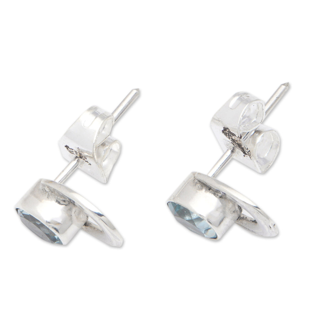 Modern Sterling Silver and Faceted Blue Topaz Stud Earrings - Loyal Fashion