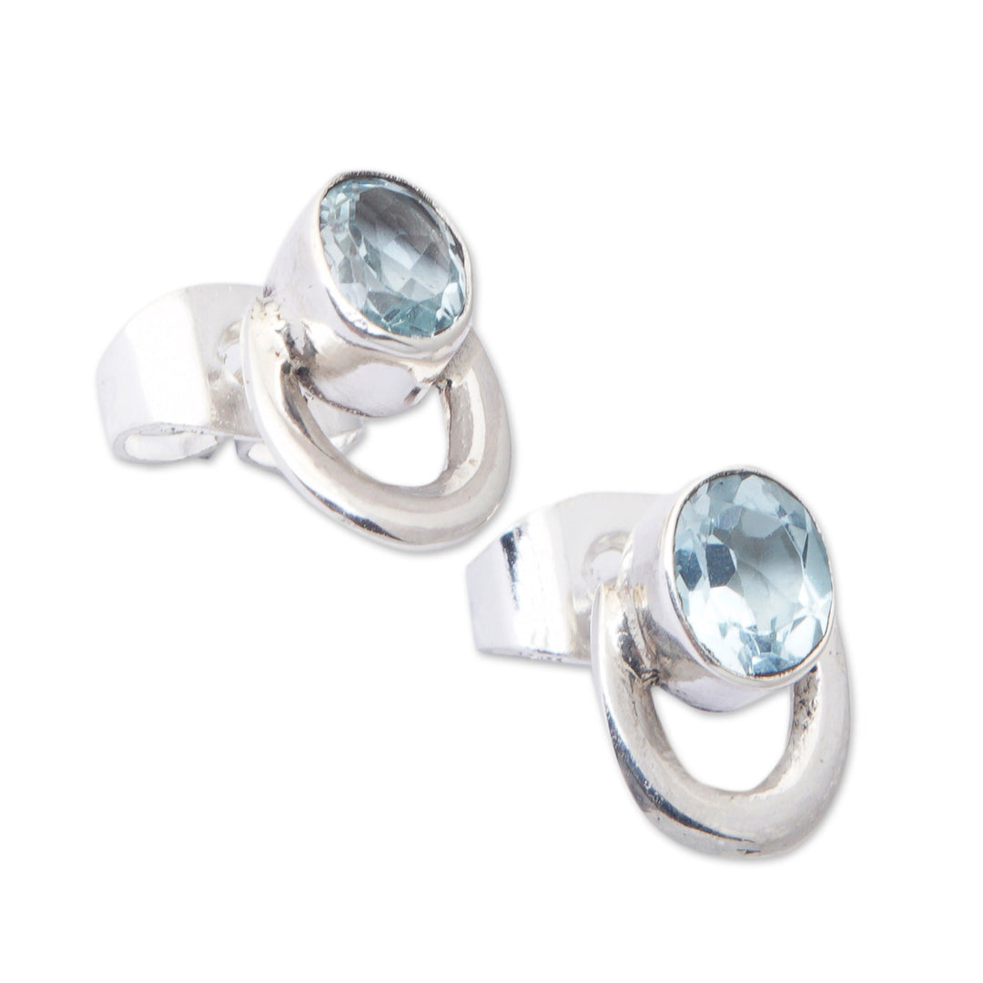 Modern Sterling Silver and Faceted Blue Topaz Stud Earrings - Loyal Fashion