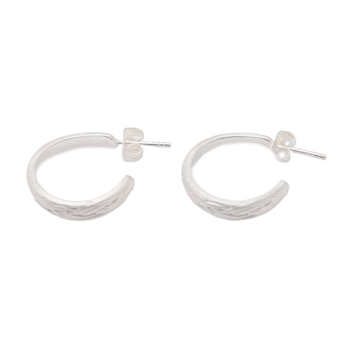 Matte Wave-Inspired Sterling Silver Half-Hoop Earrings - Surging Waves