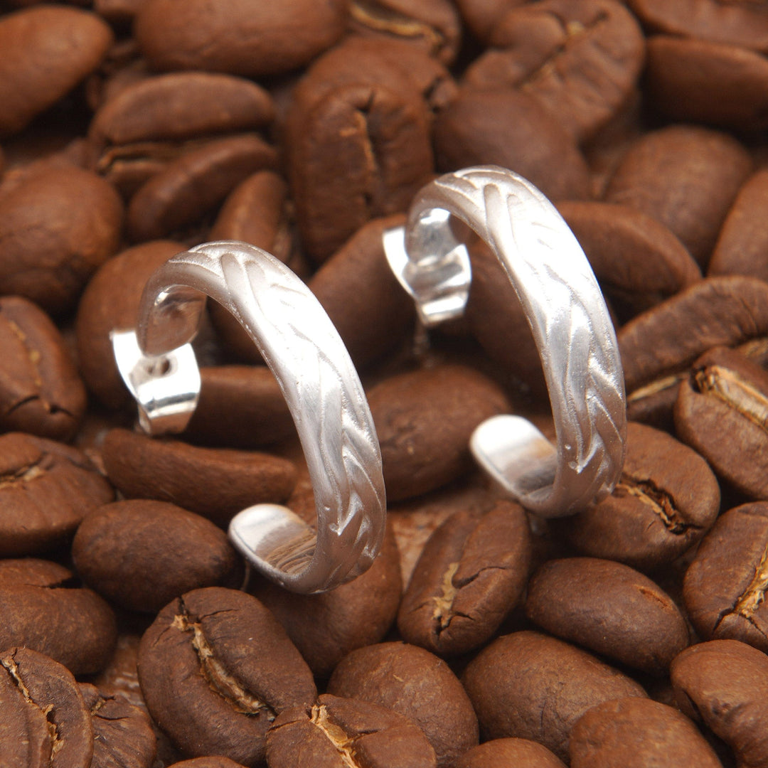 Matte Wave-Inspired Sterling Silver Half-Hoop Earrings - Surging Waves