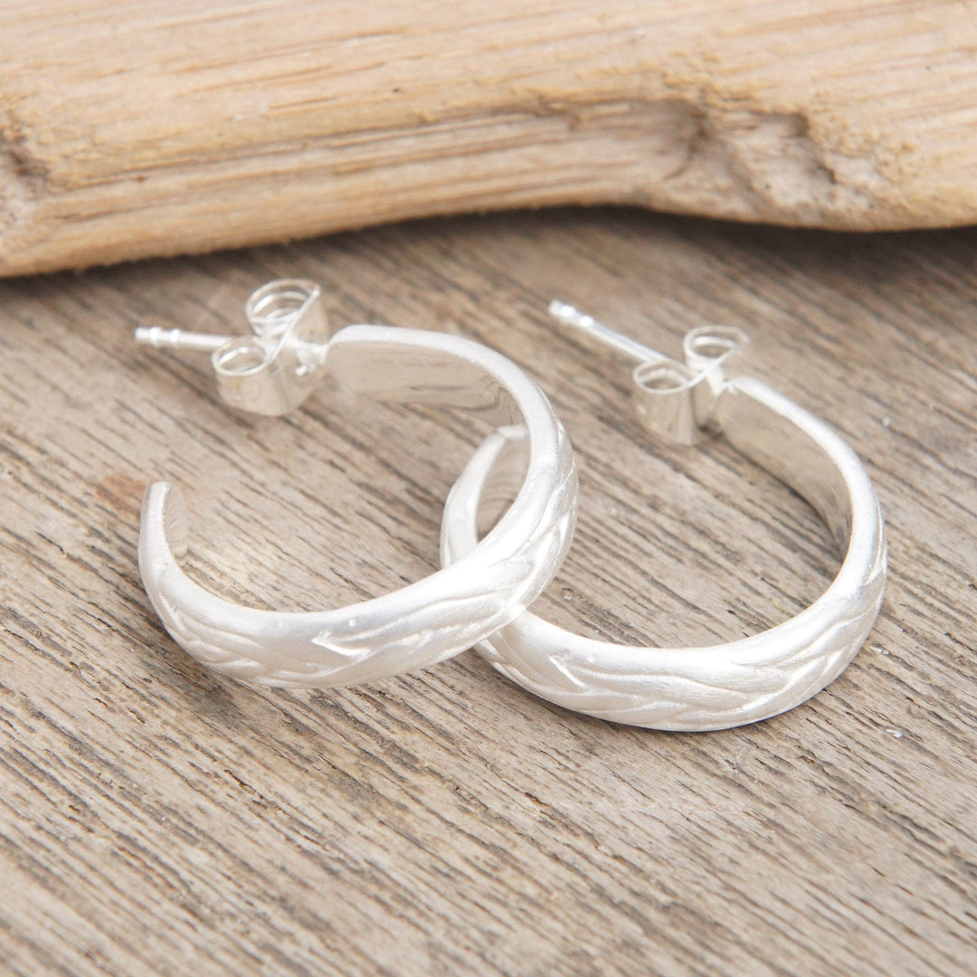 Matte Wave-Inspired Sterling Silver Half-Hoop Earrings - Surging Waves