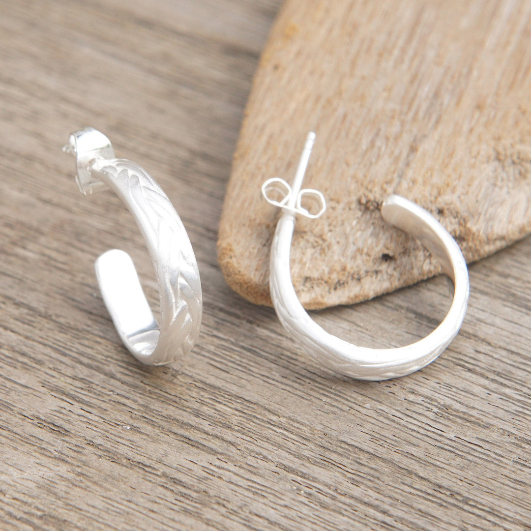 Matte Wave-Inspired Sterling Silver Half-Hoop Earrings - Surging Waves