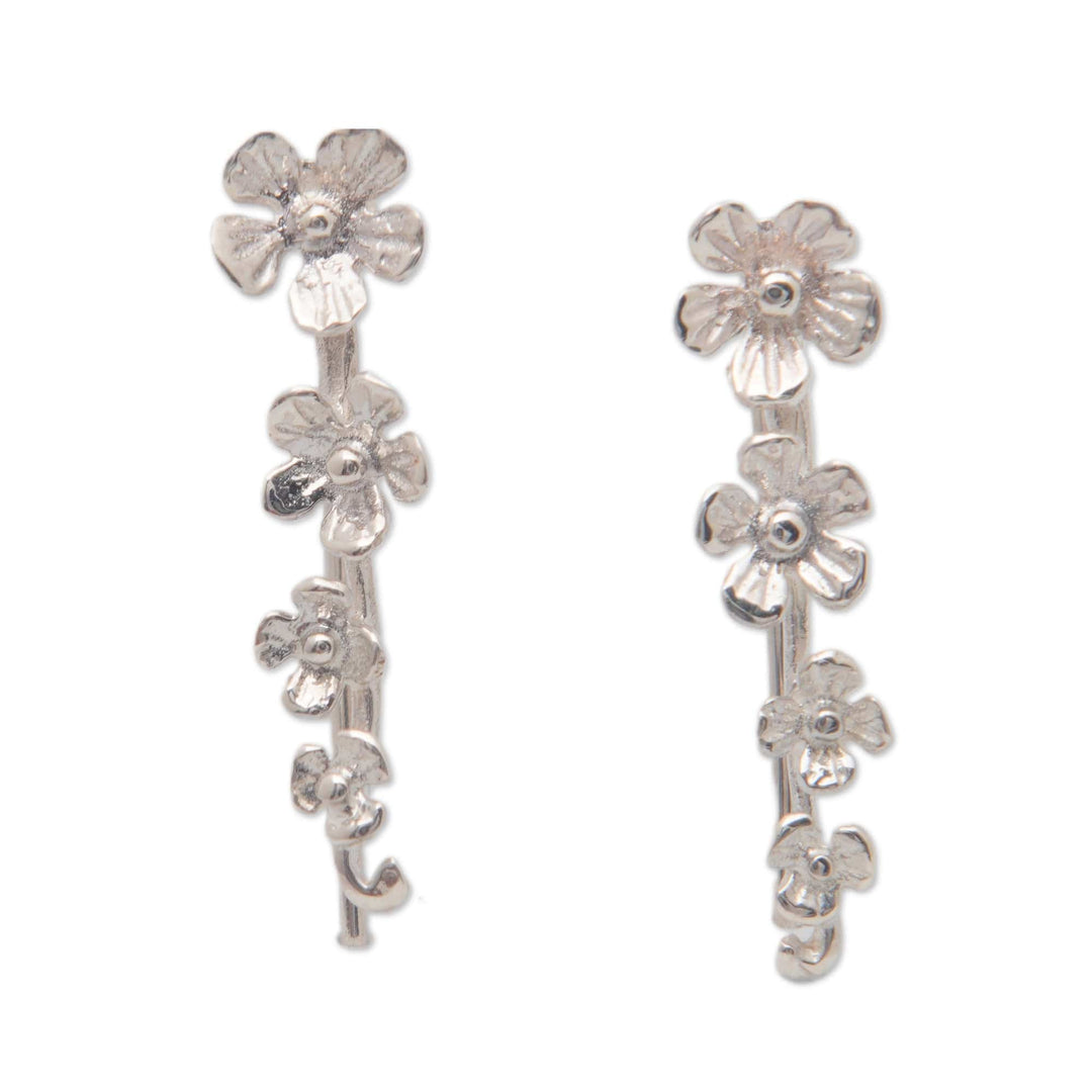 Floral-Themed Sterling Silver Drop Earrings from Bali - Blossom Garland