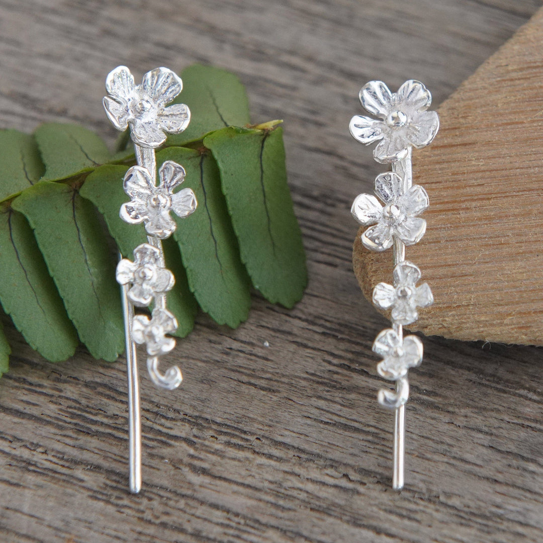 Floral-Themed Sterling Silver Drop Earrings from Bali - Blossom Garland