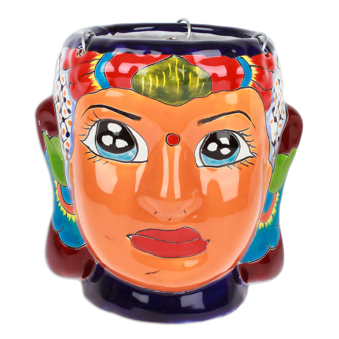 Hacienda and Indian-Themed Ceramic Hanging Planter in Orange - Classic Customs