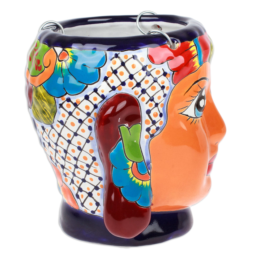 Hacienda and Indian-Themed Ceramic Hanging Planter in Orange - Classic Customs