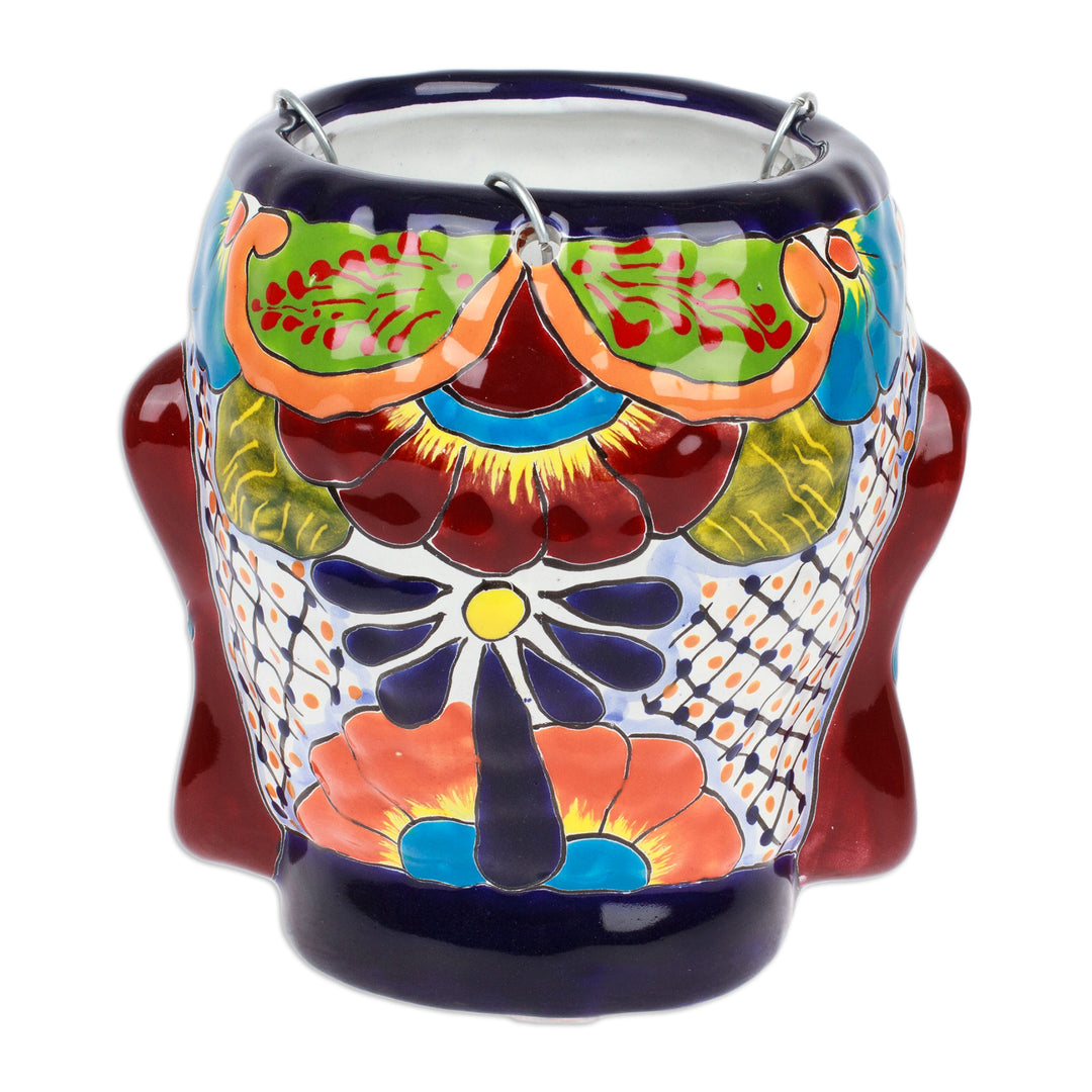 Hacienda and Indian-Themed Ceramic Hanging Planter in Orange - Classic Customs