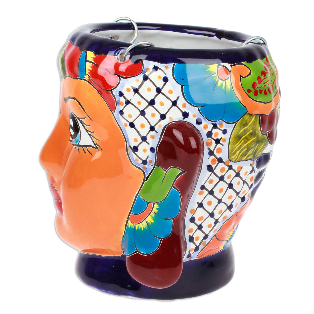 Hacienda and Indian-Themed Ceramic Hanging Planter in Orange - Classic Customs