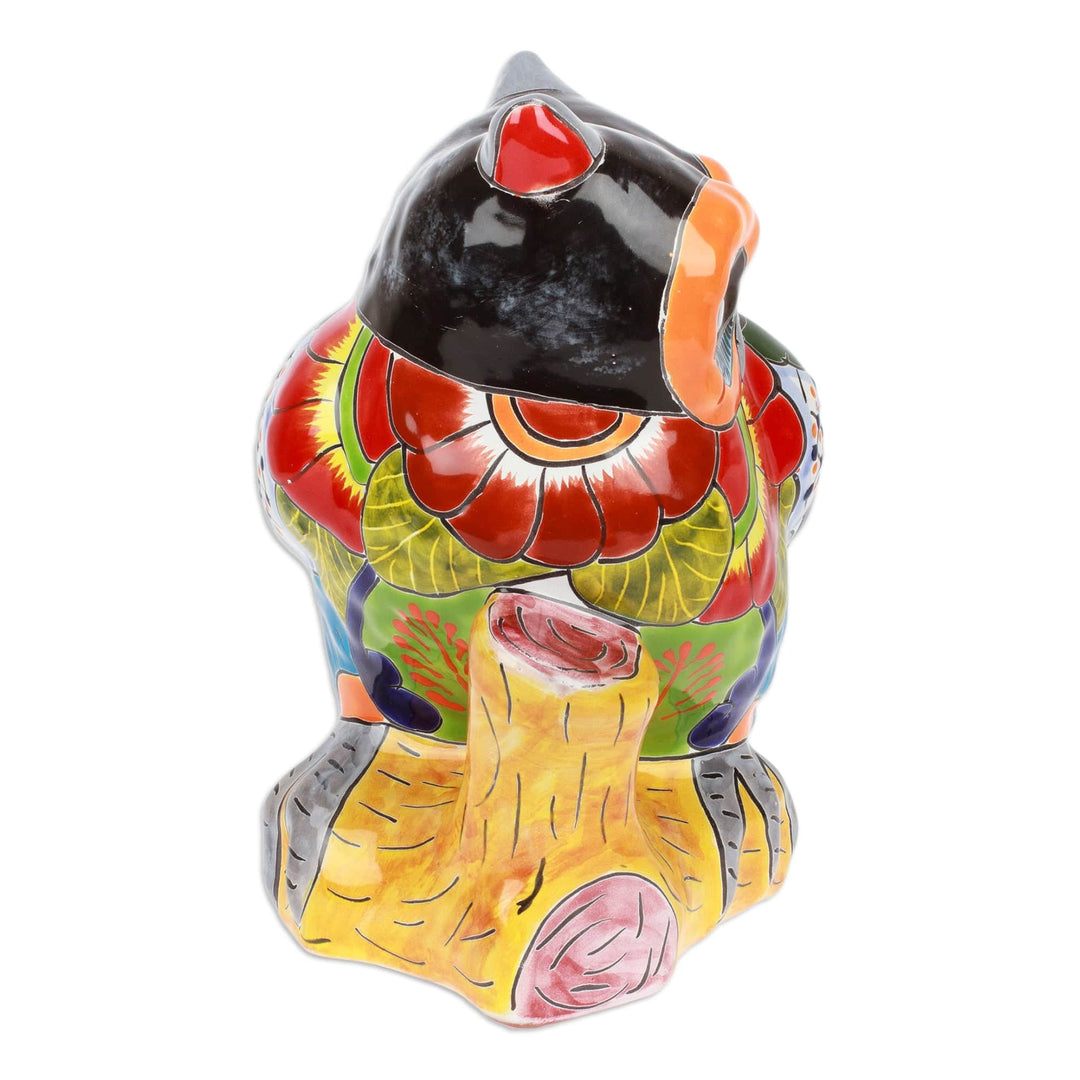 Owl-Themed Floral Painted Ceramic Sculpture from Mexico - Sunshine Sage