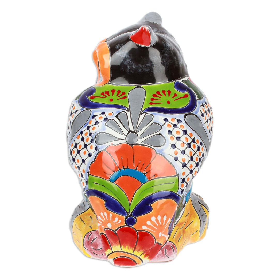 Owl-Themed Floral Painted Ceramic Sculpture from Mexico - Sunshine Sage